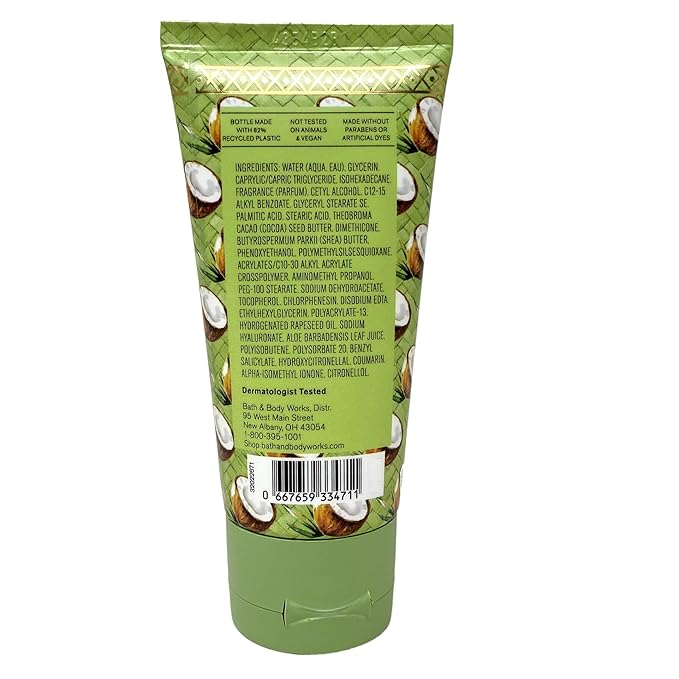 Bath & Body Works Waikiki Beach Coconut Mini Fragrance Mist and Hydration Body Cream Bundle with a Natural Oats Sample Soap - Travel Size