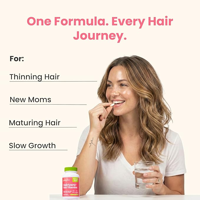 HairAnew Hair Growth Vitamins for Thicker Stronger Hair | Works for Women & Men All Hair Types | 11 Hair Vitamins & Ingredients | 5000mcg Biotin | Vegan | Independently Tested | 60 Capsules (3)