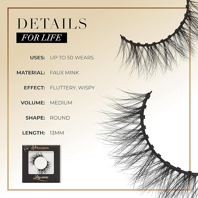 Lilly Lashes Click Magnetic Eyelashes - For Life Magnetic Faux Mink Lashes for a Natural Look - False, Wispy Magnet Eyelashes - Vegan Makeup Lash Extension - Magnetic Eyelashes Without Eyeliner