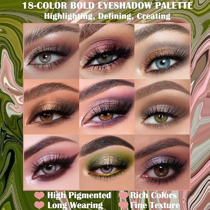 UCANBE Matte Eyeshadow Palette Pro 18 Colors Pigmented Shimmer Glitter Eye Shadow Palette, Blendable Long Lasting Waterproof Rosy Makeup Cosmetics Halloween Valentine Gift Makeup Kit (04# Solitude)