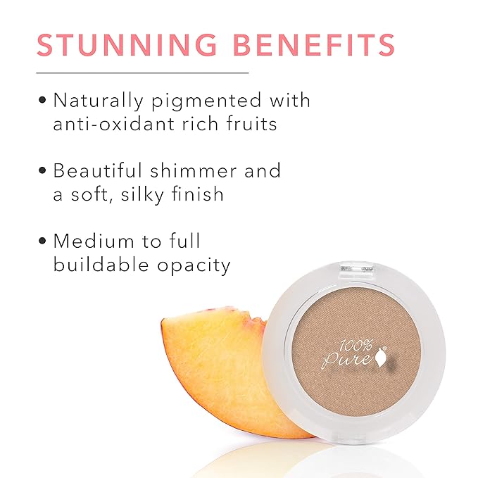 100% PURE Pressed Powder Eye Shadow (Fruit Pigmented), Gilded, Shimmer Eyeshadow, Buildable Pigment, Easy to Apply, Natural Makeup (Warm Glittery True Gold) - 0.07 oz