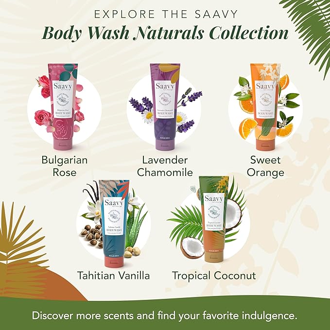 Saavy Naturals Moisturizing Body Wash for Sensitive Skin – Plant-Based & Pure with Coconut Oil, Shea Butter & Aloe Vera – Paraben-Free, Cruelty-Free – Tropical Coconut – 8.5 fl oz, 1 pack