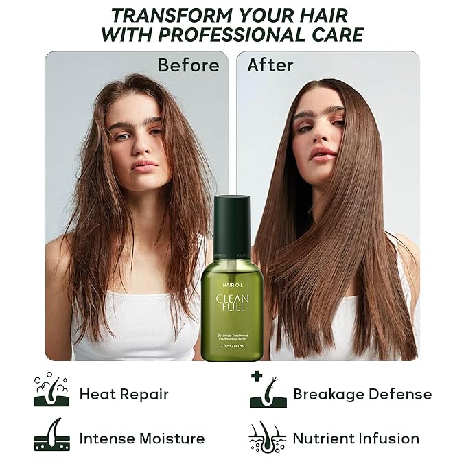 Botanical Hair Oil for Dry & Damaged Hair, Lightweight Leave-In Hair Serum with Heat Protection, Frizz Control, Shine & Split End Care, Vegan & Cruelty-Free, Paraben & Sulfate Free (2 fl oz)