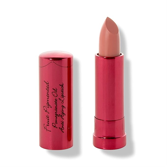 100% PURE Pomegranate Oil Anti-Aging Lipstick Long Lasting, Vibrant Makeup - Moisturizing Cocoa Butter Satin Finish - Vegan Fruit Pigmented Bee Balm Color (Warm Deep Peachy Pink) - 0.15 oz
