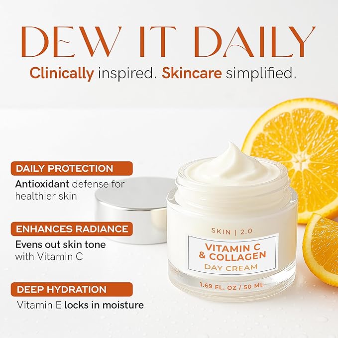 Vitamin C & Collagen Face Moisturizer – Hydrating Anti Aging Cream for Smooth & Radiant Skin, Firms & Revives Dull Complexion – Dermatologist Tested, Korean Skin Care, Clean Beauty – 2 Pack