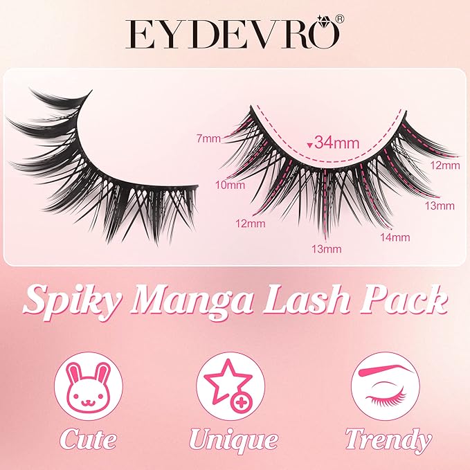 Manga Lashes False Eyelashes Doll Dramatic Eyelashes Anime Cosplay Japanese Style Lashes Spiky Long Thick Mink Eye Lash Strips by EYDEVRO