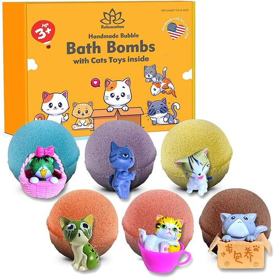 Bath Bombs for Kids Set with Toys Surprise Inside for Kids (Cats)