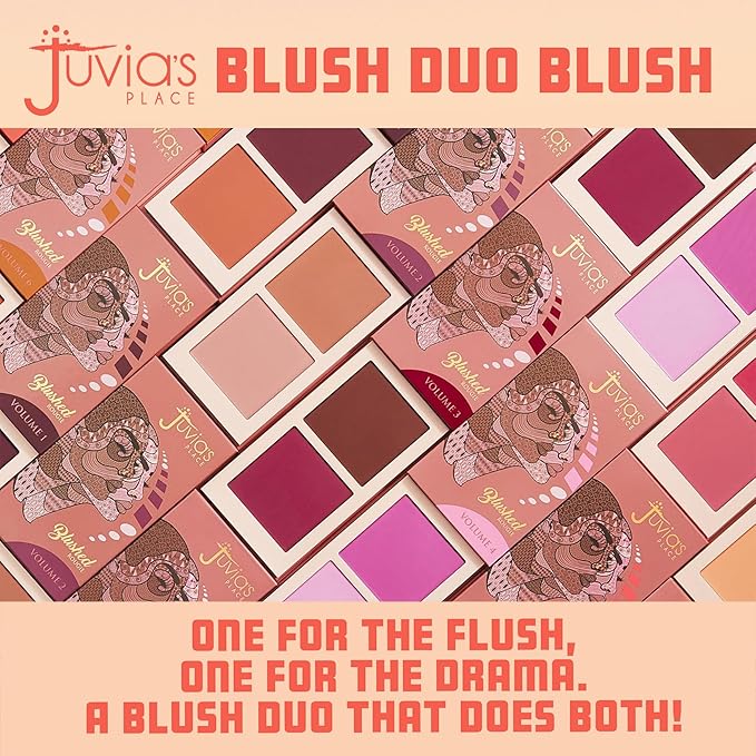 Juvia's Place Blushed Duo Blush Volume6 - Radiant Shimmer Makeup Two Tone Pigmented Buildable Pressed Mineral Powder - Rosy Natural Cheeks Face Glow Highlight Matte Fresh Finish for All Skin Color