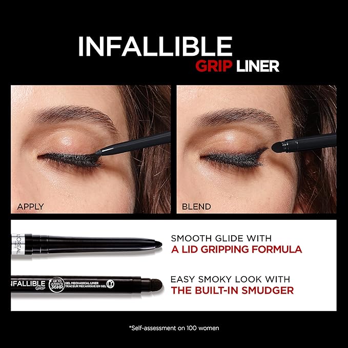 L'Oreal Paris Infallible Grip Mechanical Gel Eyeliner Pencil,Smudge-Resistant,Waterproof Eye Makeup with Up to 36HR Wear,Intense Black,0.01 Oz,(Pack of 2)
