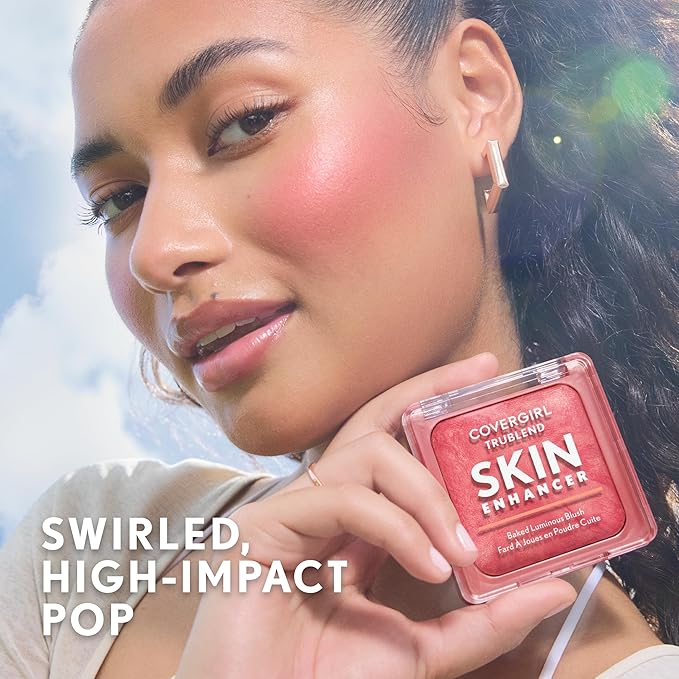 COVERGIRL TruBlend Skin Enhancer Baked Luminous Blush, with Hyaluronic Acid & White Rose Extract, Blends Seamlessly - Rose Latte (Nude with Pink Swirls)