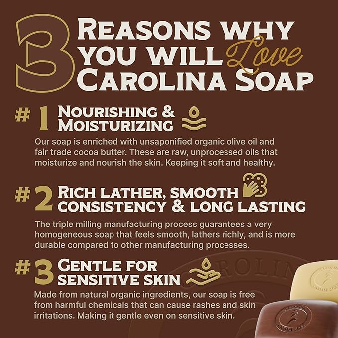 Carolina Castile Soap Patchouli Bergamot Bar Soap – Triple Milled for a Smooth, Silky Lather – Made with Unsaponified Olive Oil & Fair-Trade Cocoa Butter for a Soft, Daily Wash for Men and Women –5 oz