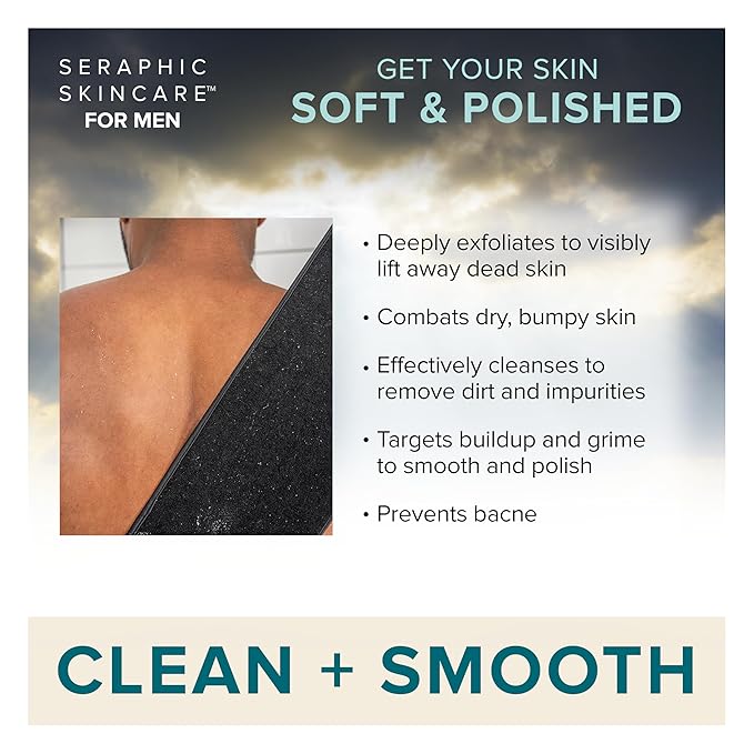Seraphic Skincare Men Ultimate Premium Back Exfoliator – Dual-Sided Back Scrubber for Men, Double Side for Deep Exfoliation, Mesh & Washcloth Side for Cleansing - Dead Skin Removal & Self Tanner