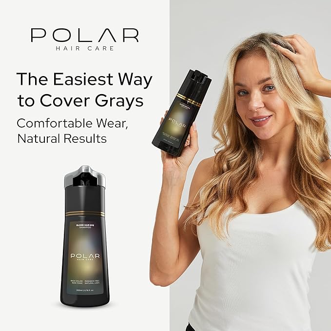 Polar Haircare - Blonde Coloring Shampoo for Gray Hair for Women & Men, Natural Semi Permanent Personal Color Product - Vegan Ammonia-Free Color Shampoo for Gray Hair