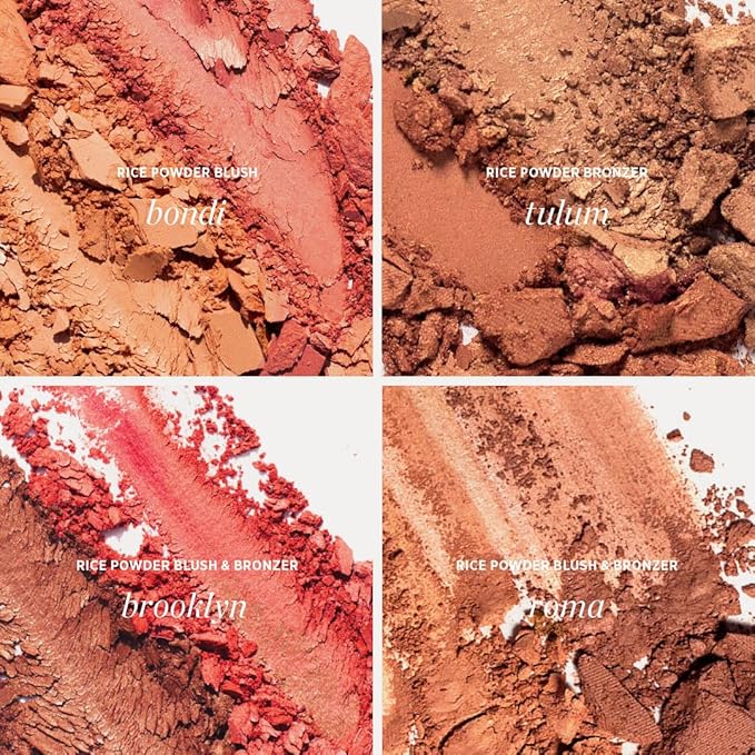 Ere Perez - Natural Rice Powder Blush + Bronzer Duo | Buildable, Breathable, Oil Absorbing, Medium Coverage | Vitamin E, Chamomile | Vegan, Cruelty-Free, Clean Beauty (Roma)