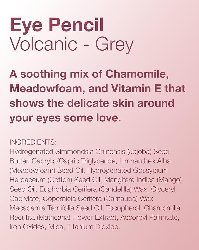 Mineral Fusion Eye Pencil (Grey - Volcanic) - Eyeliner with Soothing Chamomile, Meadowfoam & Vitamin E - Smooth & Long Lasting, Hypoallergenic, Non-Irritating Eye Makeup