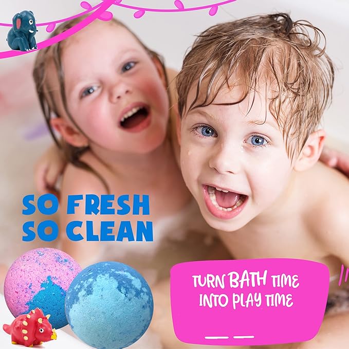 Bath Bombs for Kids with Toys Inside - Organic Bubble Bath Fizzies with Jungle Animal Toys. Gentle and Kids Friendly Spa Bath Balls, Bath Fizz Balls, Easter Basket Essentials for Girl, Boys, Toddlers