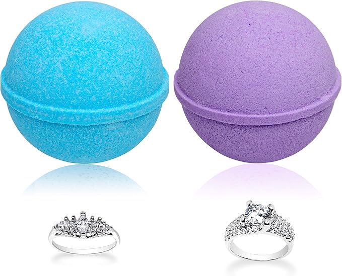 Ocean Breeze Lavender Bath Bombs Gift Set of 2 with Size 7 Ring Surprise Inside Each Made in USA