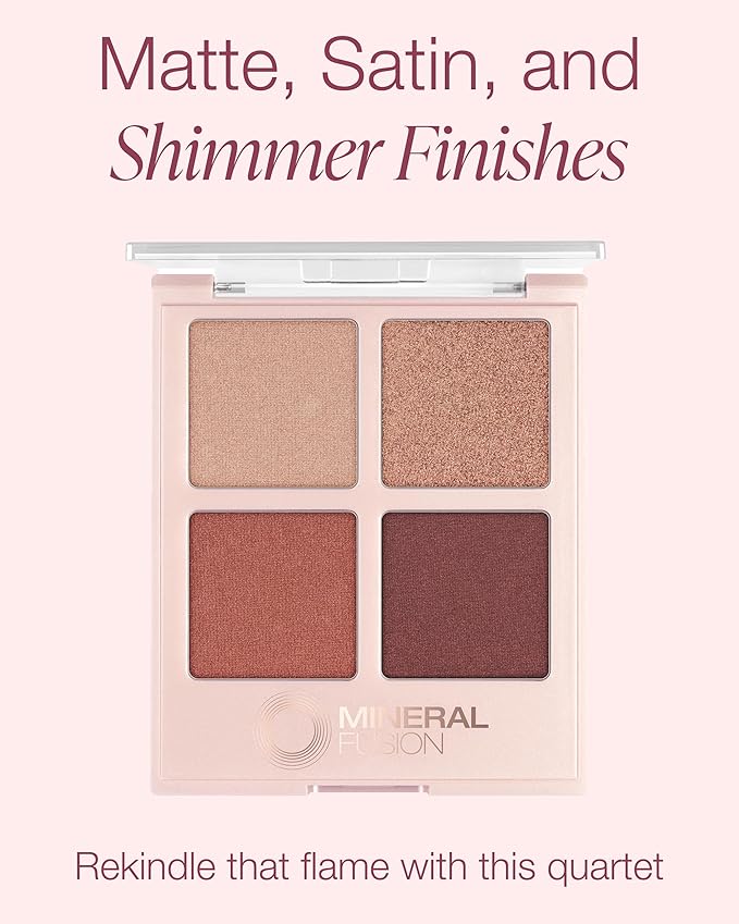 Mineral Fusion Eyeshadow Palette - Vegan Eye Makeup with Matte, Satin, and Shimmer Finishes - Natural, Lightweight Formula (Romantic Getaway)