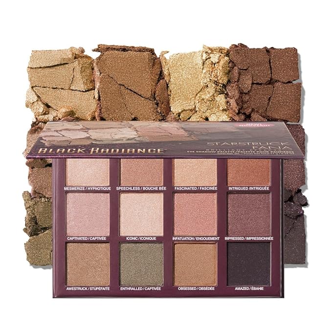Black Radiance Brilliant Effects Eye Shadow Palette, 12 Intense Ultra Pigmented Powder, Buildable & Blendable Versatile Satin to Shimmer Finishes, Cruelty-Free & Vegan - Starstruck
