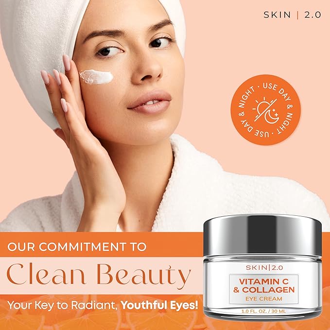 Vitamin C & Collagen Under Eye Cream for Dark Circles, Puffiness & Wrinkles – Hydrating, Firming & Restoring Radiance – Dermatologist Tested, Korean Skin Care, Vegan, Clean Beauty – 1 fl oz