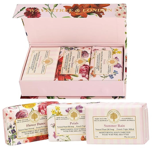 Wavertree & London Natural Soap Bars Gift Set (Set of 3) - Luxurious Floral Scented Bar Soap Pack, Moisturizing Triple Milled Body Soap Bars Enriched with Organic Shea Butter & natural ingredients