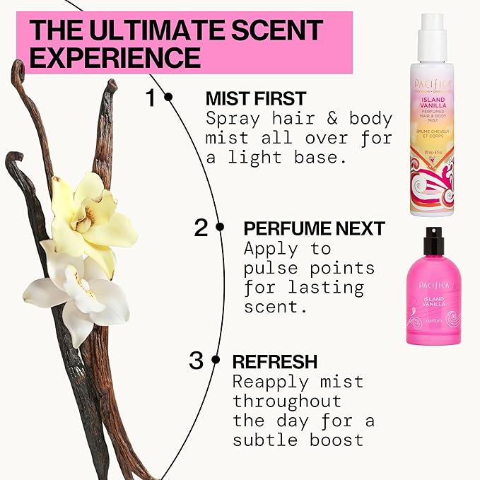 Pacifica Mini Island Vanilla Hair Mist Perfume and Full Body Spray for Women - Body Mist Fragrance Spray for A Mood-Lifting Experience, Paraben-Free, Clean Beauty Alcohol-Free, Vegan 2 oz