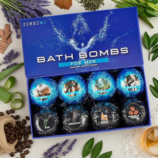 Bath Bombs for Men - Mens Relaxing Bath Bombs Gift Set - Organic with Masculine Scents for Him - 2.5 Oz Each - Gift Set of 8 Scented with Natural Essential Oils for Boyfriend, Husband or Father