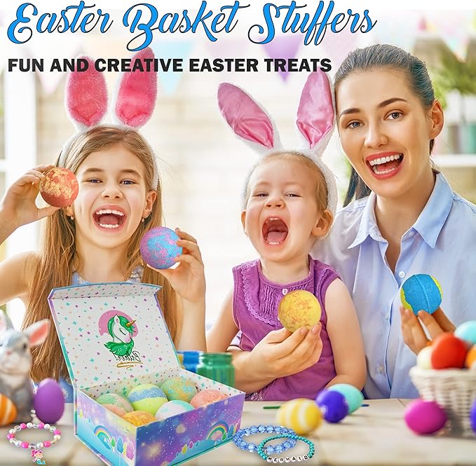 Bath Bombs for Kids with Surprise Inside, Unicorn Bath Bombs for Girls with Jewelry & Jewelry Box for Kids - Organic, Skin Moisturizing, Natural Bubble Bath, Easter Basket Essentials for Girls, Kids