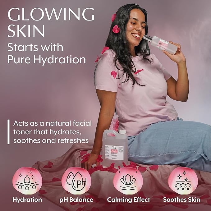 Rose Water Facial Toner - 32oz Bulk Alcohol-Free Vegan All Natural Refreshing for Face and Hair - Uplifts, Calming & Soothing for All Skin Types