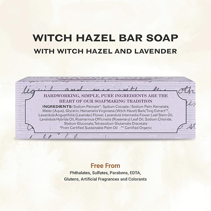 The Grandpa Soap Company Witch Hazel Bar Soap - Gently Tones Skin, With Witch Hazel and Lavender, Provides a Relaxing Effect, Vegan, For Face and Body, 4.25 Oz, 4 Pack
