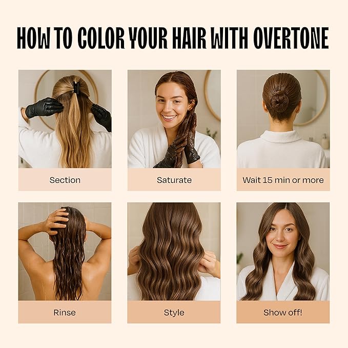 Overtone Semi Permanent Hair Color Conditioner, Golden Brown, 8 oz, Nourishing, Damage-Free, Color Depositing Mask for All Hair Types with Shea Butter & Coconut Oil, Vegan & Cruelty-Free
