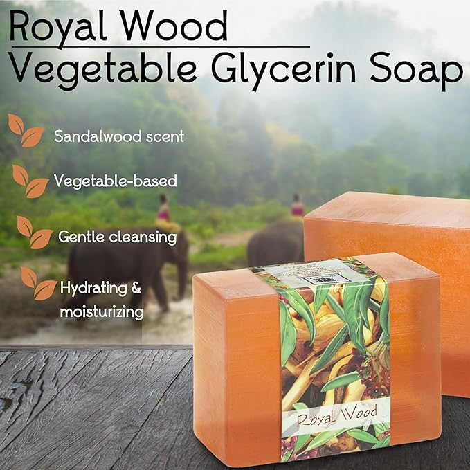 Glycerin Bar Soap Royal Wood Scent - Natural, Vegan-Friendly, Hypoallergenic - Moisturizing and Hydrating with 100% Vegetable Glycerin - Sulfate-Free, Paraben-Free, Chemical-Free - 4.5 oz