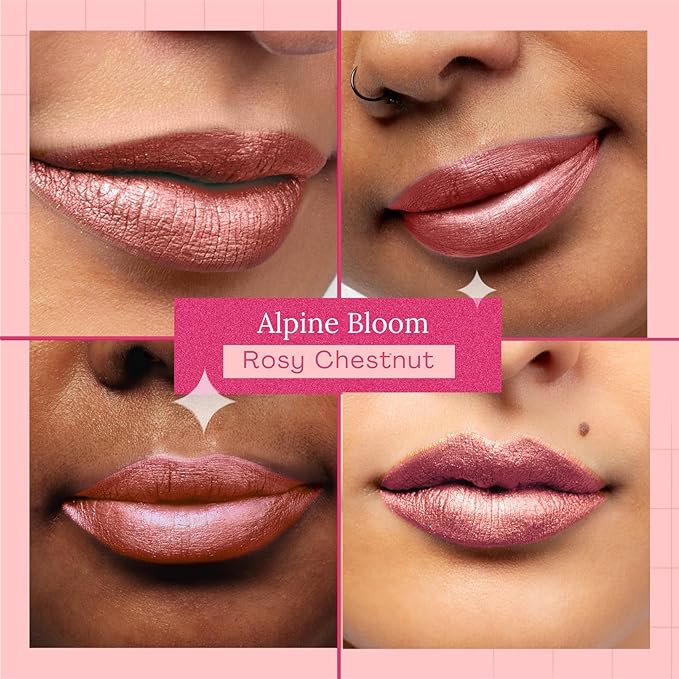 Aromi Dusty Rose Metallic Liquid Lipstick | Rosy Pink Chestnut Lip Color with Shimmery Finish, Vegan, Cruelty-free, Long-lasting, Waterproof (Alpine Bloom)
