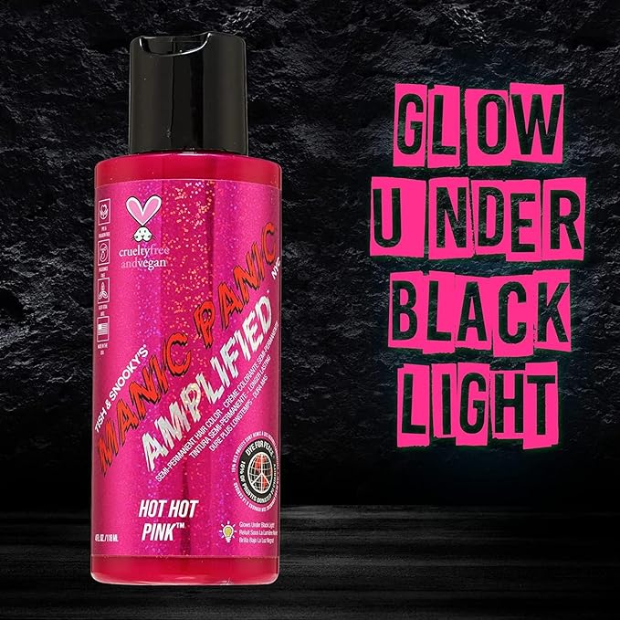 MANIC PANIC Hot Hot Pink Hair Color - Amplified - (2PK) Semi Permanent Hair Dye - Medium Pink - Glows In Blacklight - For Dark & Light Hair - Vegan, PPD & Ammonia Free For Coloring Hair on Women & Men
