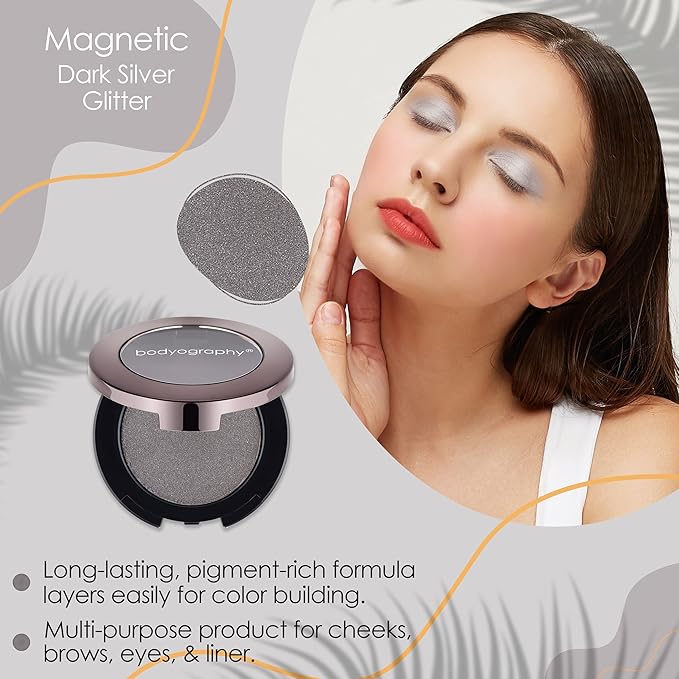 Bodyography Expressions Eye Shadow – Magnetic (Silver Grey (Glitter)) | Multi-Functional, Long-Wearing Powder for Eyes, Cheeks & Brows | Buildable, Silky Finish | Vegan, Talc-Free