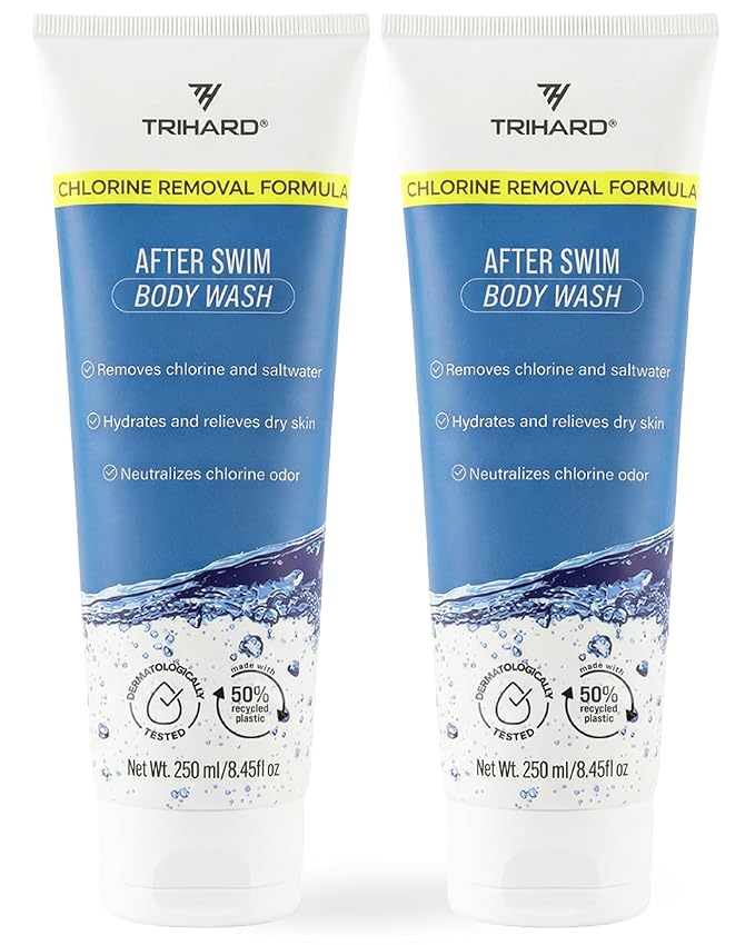 TRIHARD Chlorine Removal Body Wash, Protects and Hydrates Sensitive Skin from Pool and Ocean, Pool Essentials for Post Swim Chlorine Skin Protection (Pack of 2)