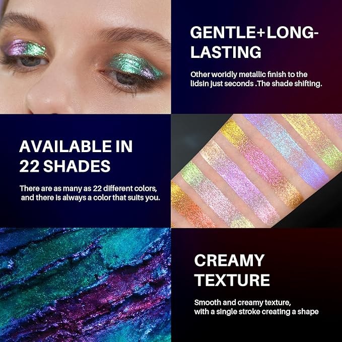 CHARMACY Multichrome Liquid Metallic Eyeshadow, Chameleon Shifting Color, Holographic Glitter Eyeshadow, Long Lasting Wear, Vegan Eye Topper for Party, Daily Makeup #03