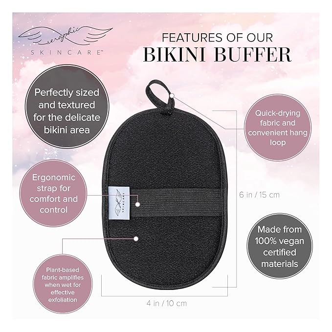 Seraphic Skincare Bikini Buffer – 100% Vegan Viscose Scrub Mitt For Women (2pc) – Gently Exfoliates Dead Skin – Ingrown Hair & Razor Bumps Treatment on Bikini Area – Natural & Effective Exfoliation
