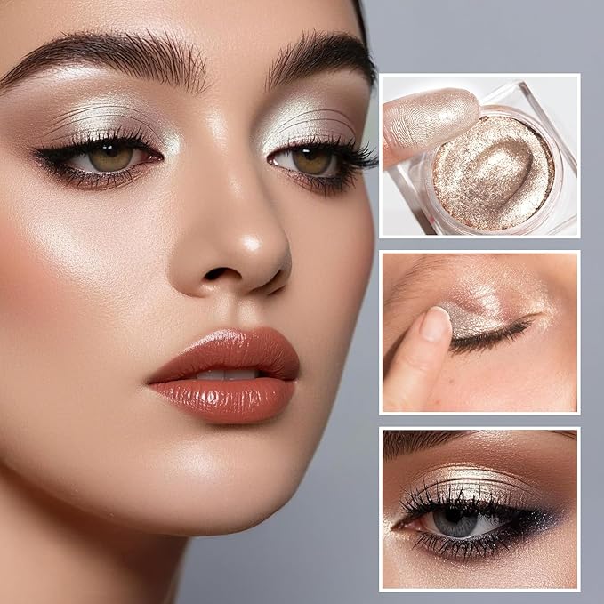 DE'LANCI Light Golden Beige Cream Shimmer Eyeshadow Single, Smooth Long Wear Light Gold Nude Eyeshadow Makeup, Ultra-Blendable Richly Pigmented Primer Highlighter Eye Makeup, Cruelty-Free & Vegan 10#