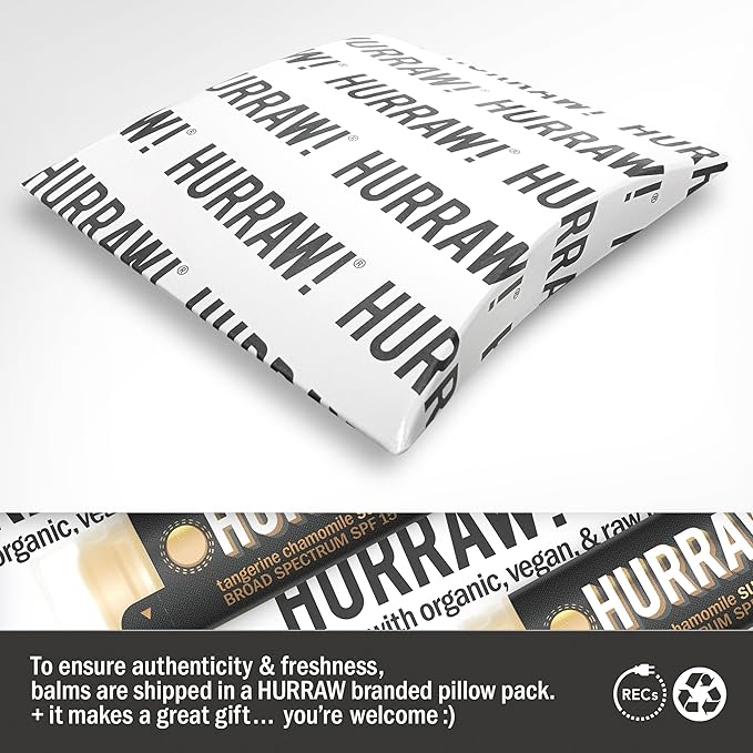 Hurraw! Sun Lip Balm (Zinc Oxide Protection, Broad Spectrum SPF 15, Tangerine, Chamomile), 3 Pack: Organic, Certified Vegan, Gluten Free. Non-GMO, All-Natural. Bee, Shea, Soy & Palm Free. Made in USA