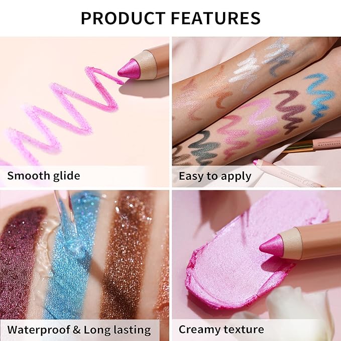 Oulac Blue Eyeshadow Twist-Up Pencil – Long-Lasting Shimmer Finish, Creamy Blendable Texture, Vegan & Cruelty-Free Eye Makeup, 1.25g, 08 Aqua
