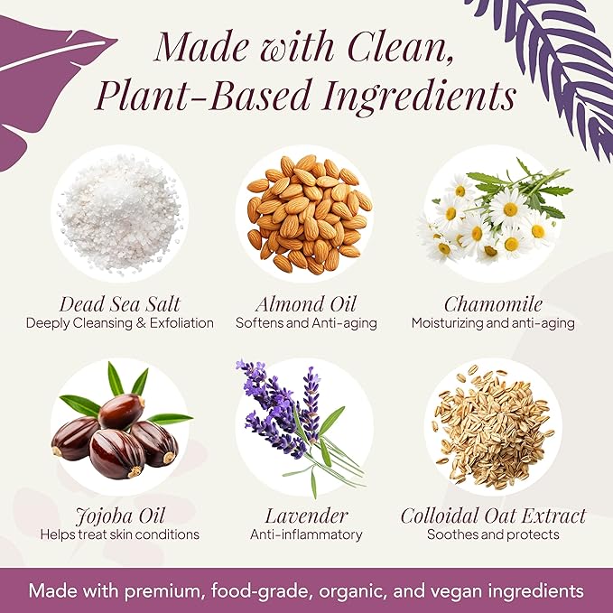 Saavy Naturals Body Scrub - Scented Salt Lavender Extract, Natural Body Scrub & Vegan Exfoliating with Vitamin E, Gentle for Sensitive Skin – Made in USA – Lavender Chamomile (1 Pack) - 12 oz