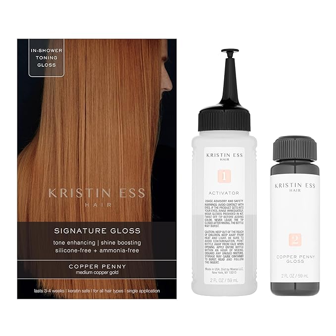Kristin Ess Hair Copper + Auburn Hair Gloss Semi Permanent Hair Dye - Copper Penny - Shine Boosting Red, Auburn + Strawberry Blonde Color - Deep Conditioning Brightening Treatment for Women - Vegan