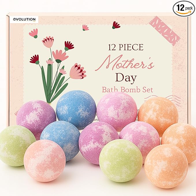 EvolutionUSA Mother’s Day Bath Bombs for Women – 12 Beautiful Bath Bombs for Mom, Thoughtful Mother’s Gift of Luxury & Relaxation, Gorgeous Bath Balls Set, Lush Aramotherpy Bathbombs, Gift Set Women