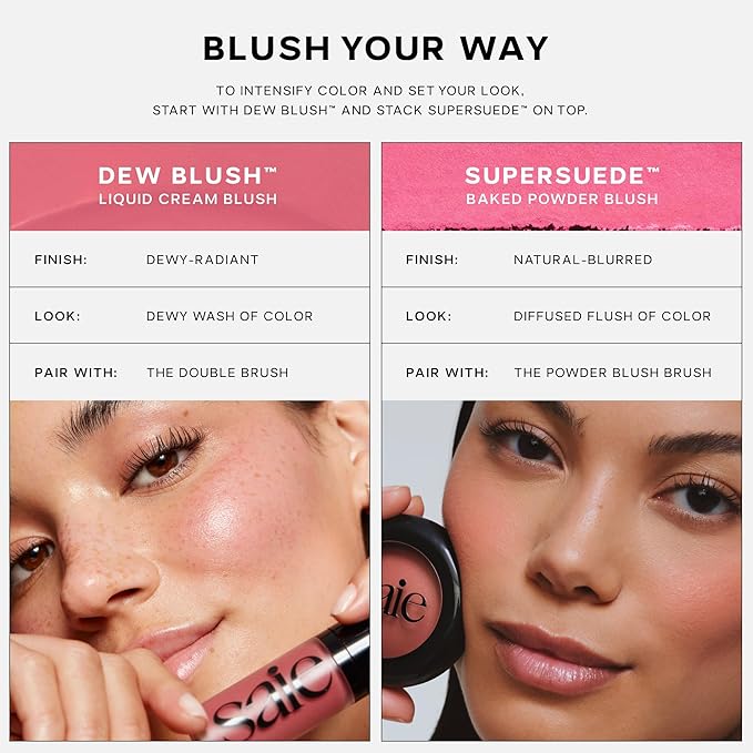 Saie SuperSuede Baked Blush - Talc-Free Powder Blush for Cheeks Infused with Hyaluronic Acid, Glycerin + Squalane - Hydrating Face Makeup for a Natural, Diffused Flush of Color - Ciao (0.1 Ounce)