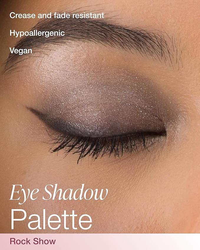 Mineral Fusion Eyeshadow Palette - Four Pressed Powder Shades in Matte, Satin, and Shimmer Finishes - Natural, Lightweight Vegan Eye Makeup - (Rock Show)