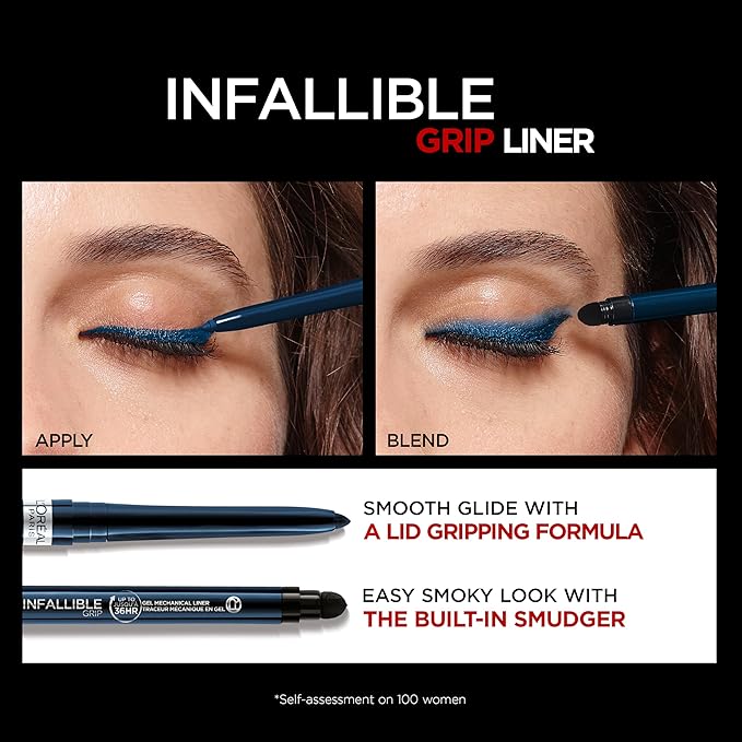 L'Oreal Paris Infallible Grip Mechanical Gel Eyeliner Pencil, Smudge-Resistant, Waterproof Eye Makeup with Up to 36HR Wear, Blue Jersey, 0.01 Oz
