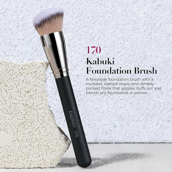 ENERGY Foundation Brush for Liquid Makeup - Professional Makeup Brush for Liquid, Cream & Powder Blending,Buffing and Contouring - Soft Vegan Synthetic Bristles Face Make Up Tool