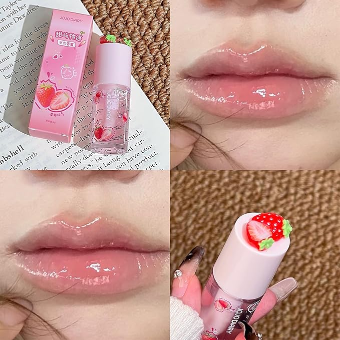 4 Pcs Hydrating Lip Oil, Fruity Plumping Lip Gloss Set, Cute Lipgloss for Women, Long Lasting Lip Gloss Non-Sticky & Glossy Finish, Lipstick Vegan & Cruelty Free