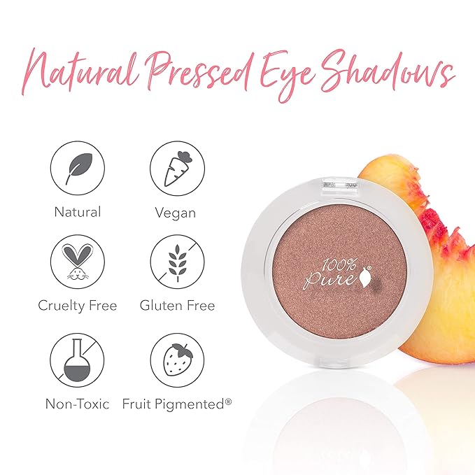 100% PURE Pressed Powder Eye Shadow (Fruit Pigmented), Cinnaban, Shimmer Eyeshadow, Buildable Pigment, Easy to Apply, Natural Makeup (Light Shimmery Copper w/Pink Undertones) - 0.07 oz